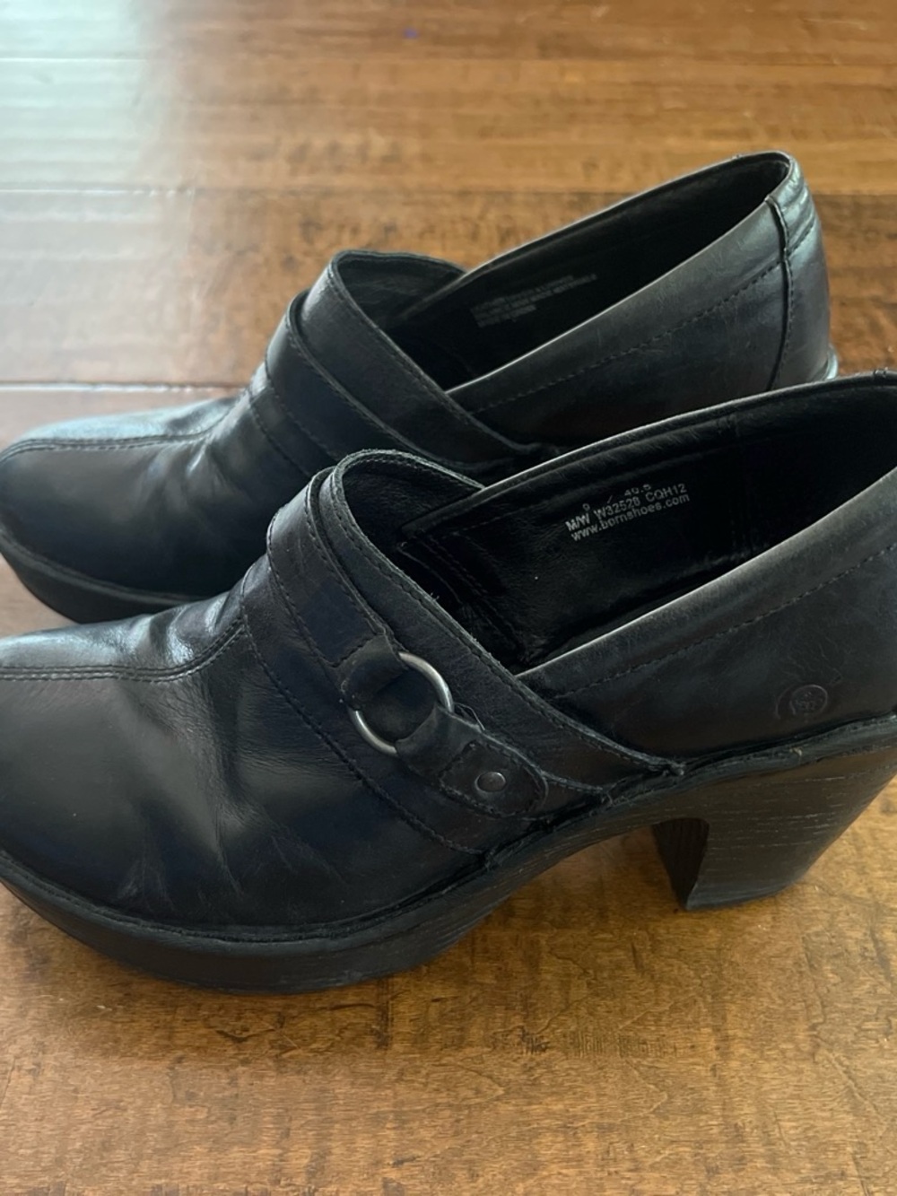 Børn Dollie black leather platform clogs with buckle straps Sz. 9 - Picture 4 of 6